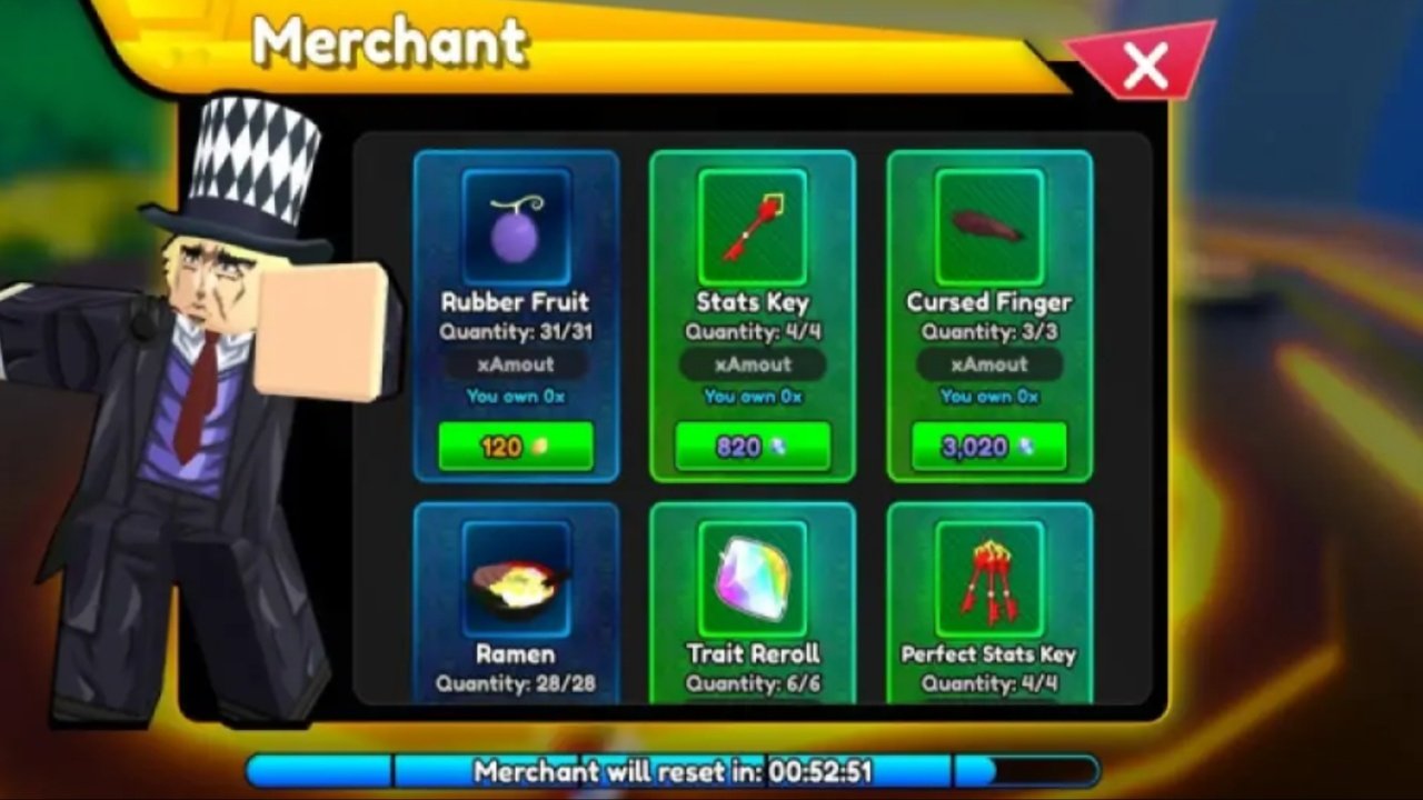 Purchase Cursed Fingers from the Merchant in Anime Rangers X