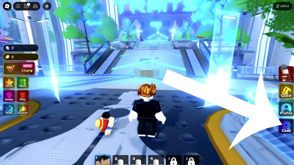 Anime Rangers X interface showing the code redemption button location